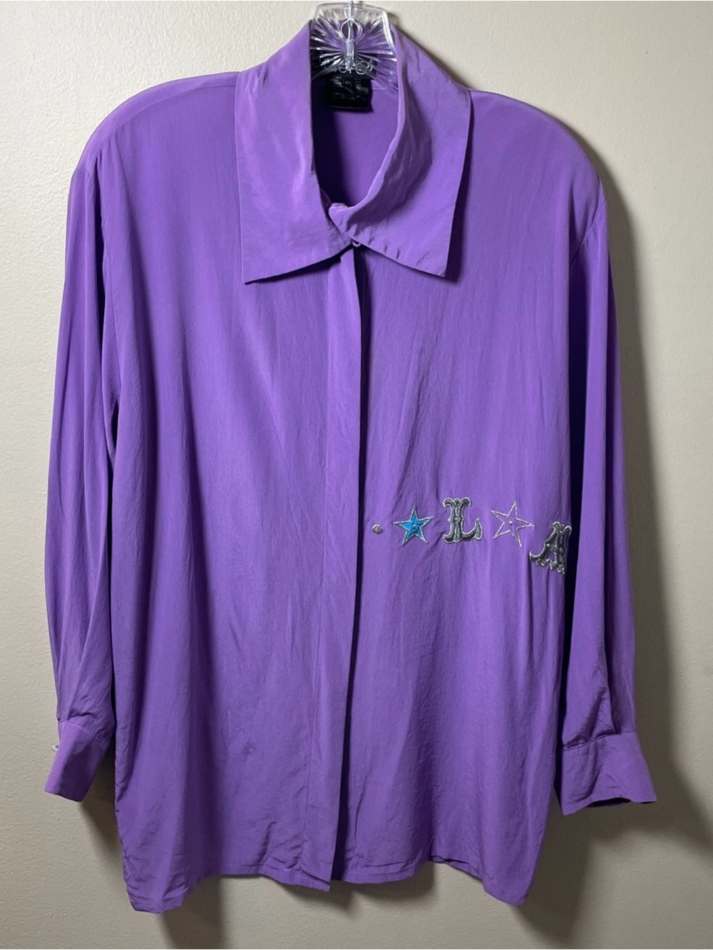 Escada Laurel Purple Long Sleeve Silk blouse with embroidered embellishment